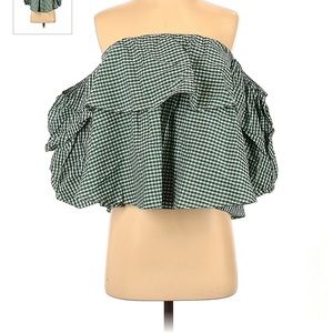NET Karlie off the shoulder green check top